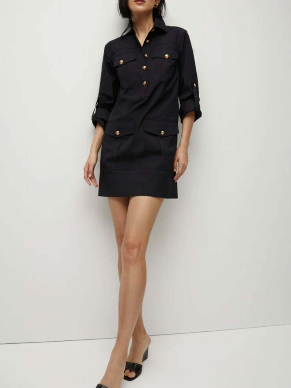 Veronica Beard Saude Utility Dress Black Crest Buttons Size 2